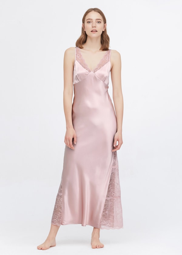 Lilysilk Full Length Silk Lacy Nightgown