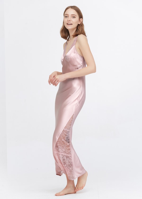 Lilysilk Full Length Silk Lacy Nightgown