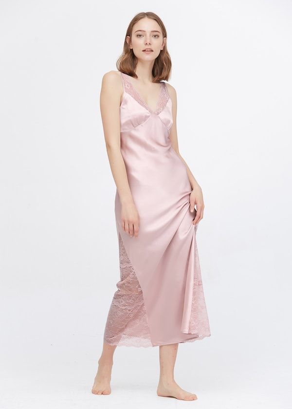 lilysilk Full Length Silk Lacy Nightgown