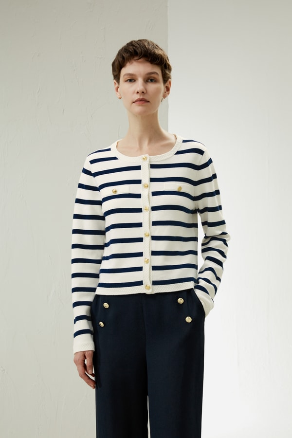 Lilysilk Gariana Striped Wool Cardigan