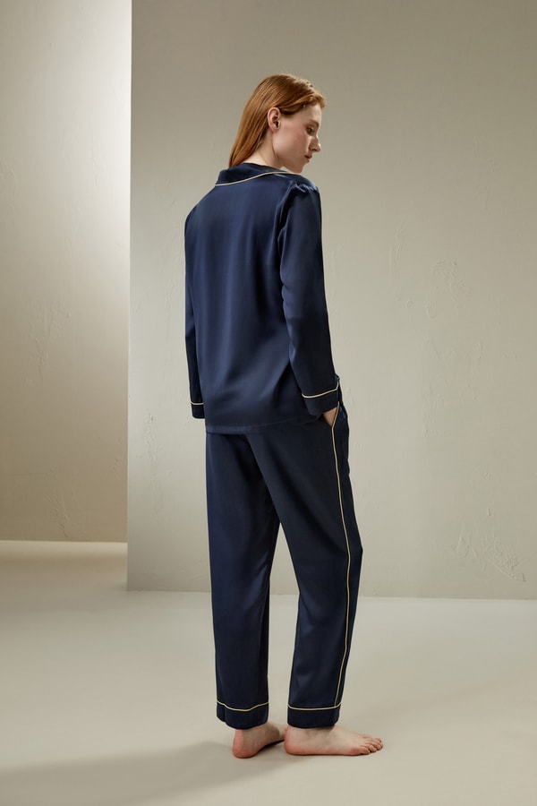 Lilysilk Gold Piping Silk Pajamas Set