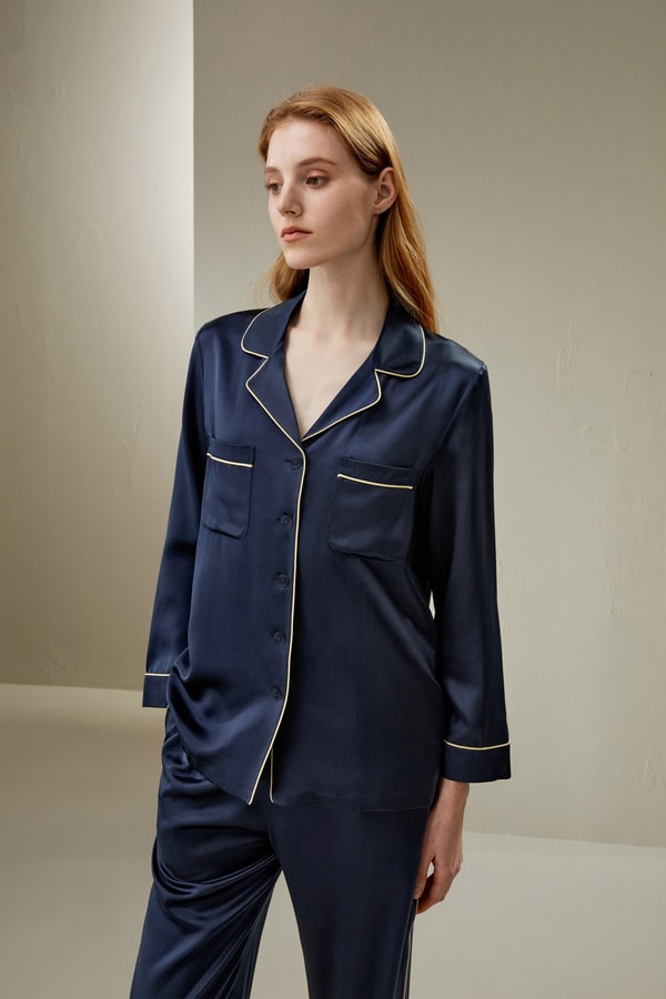 Lilysilk Gold Piping Silk Pajamas Set