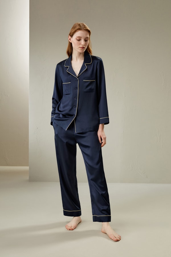 Lilysilk Gold Piping Silk Pajamas Set