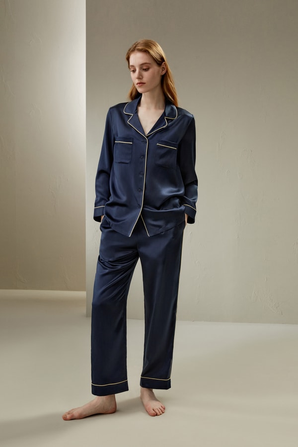 lilysilk Gold Piping Silk Pajamas Set