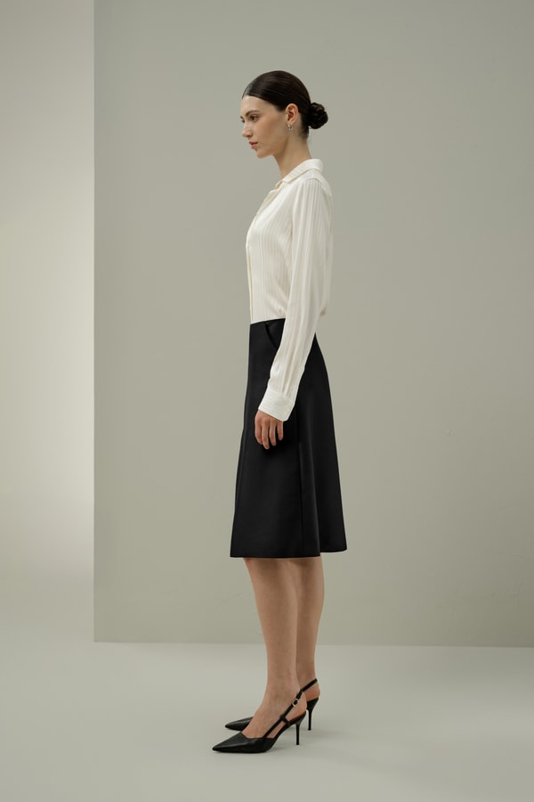 Lilysilk High-Waist Structured Silk-Wool Skirt