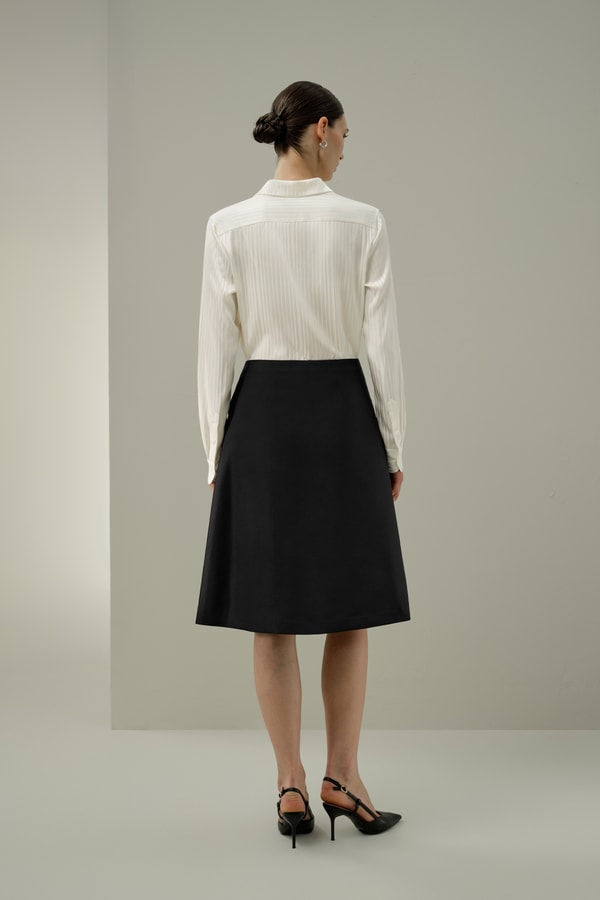 Lilysilk High-Waist Structured Silk-Wool Skirt