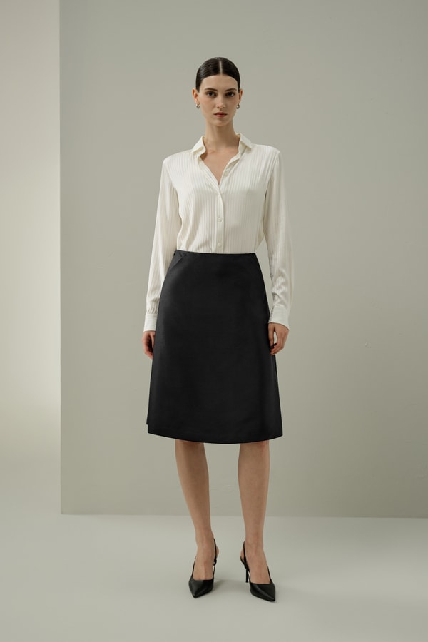 lilysilk High-Waist Structured Silk-Wool Skirt
