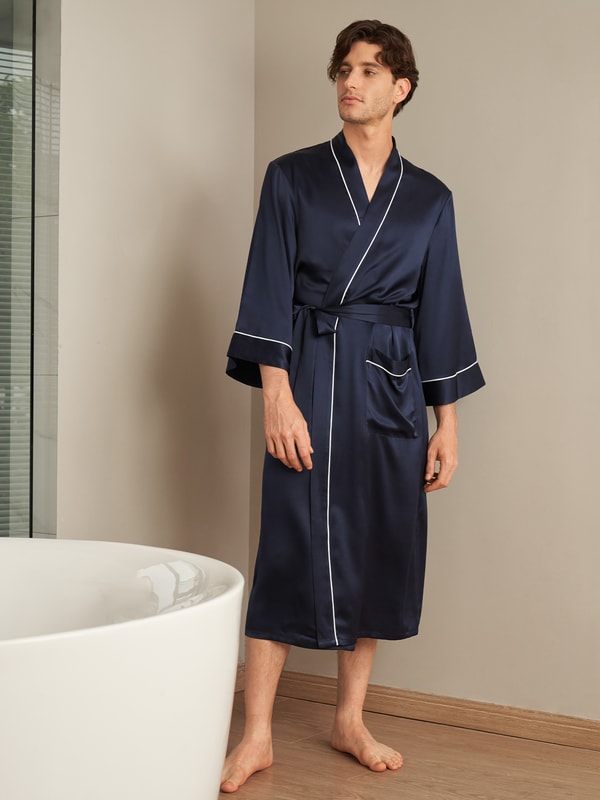 lilysilk Kimono Silk Robe with Piping