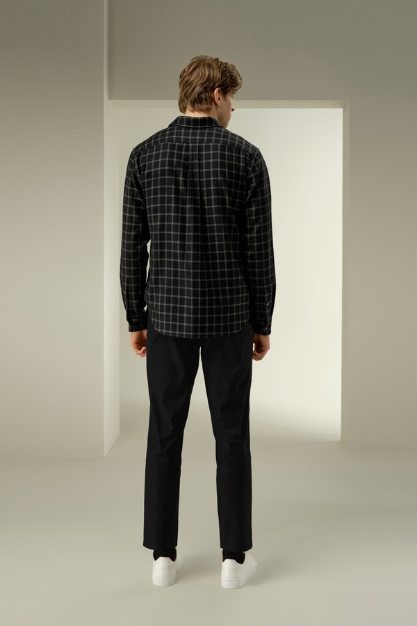 Lilysilk Men's Silk-Wool Windowpane Pattern Shirt