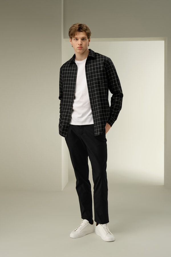 lilysilk Men's Silk-Wool Windowpane Pattern Shirt