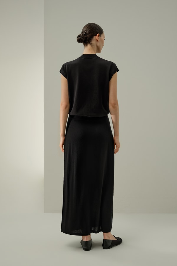 Lilysilk Merino Wool Drawstring Maxi Skirt