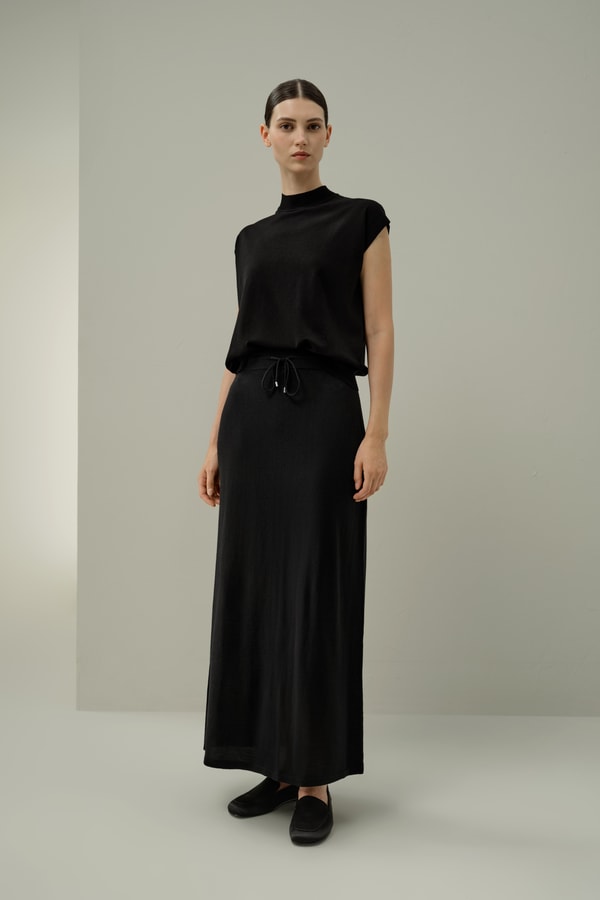 lilysilk Merino Wool Drawstring Maxi Skirt