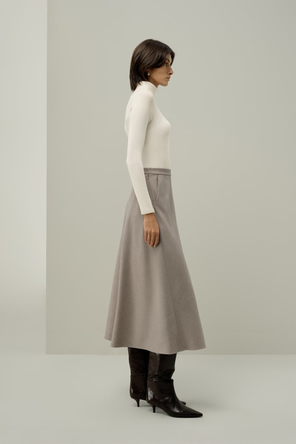 Lilysilk Mottled Silk-Wool A-Line Skirt