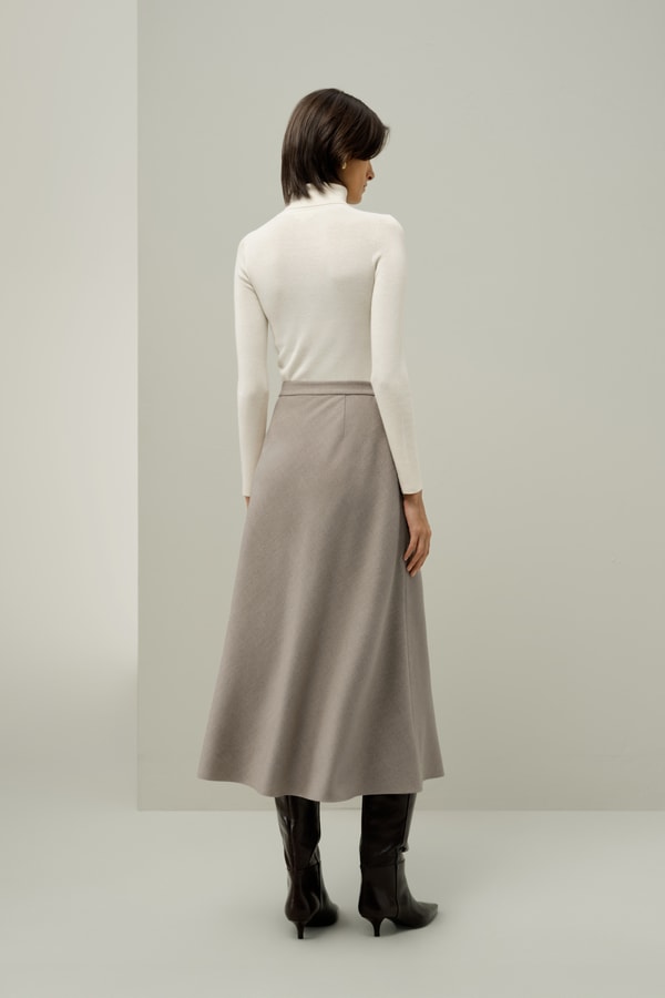 Lilysilk Mottled Silk-Wool A-Line Skirt