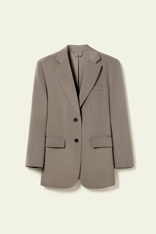 Lilysilk Oversized Padded-Shoulder Silk Blazer