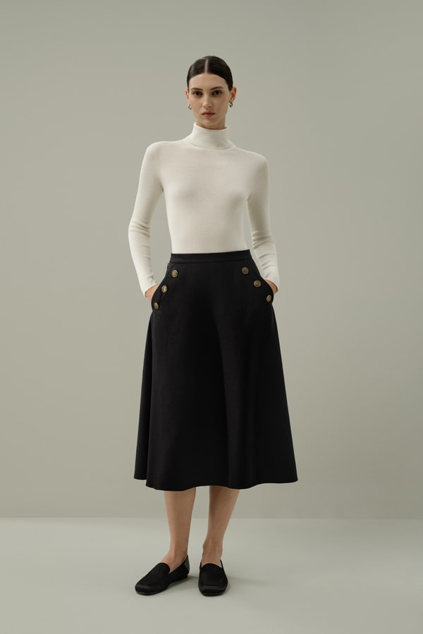 lilysilk Refined Silk-Wool A-Line Midi Skirt