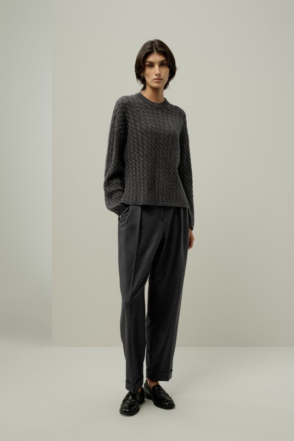 lilysilk Round-Neck Cable-Knit Cashmere Sweater