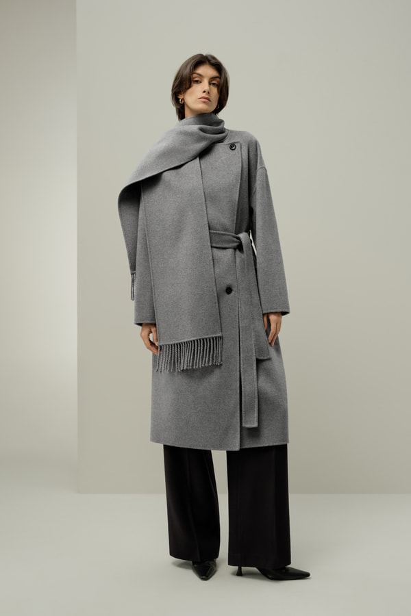 lilysilk Scarf-Collar Wool Blend Coat