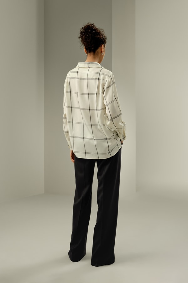 Lilysilk Silk Twill Cowl Neck Top In Check