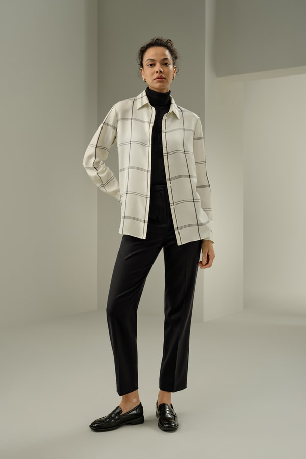 lilysilk Silk Twill Windowpane Shirt