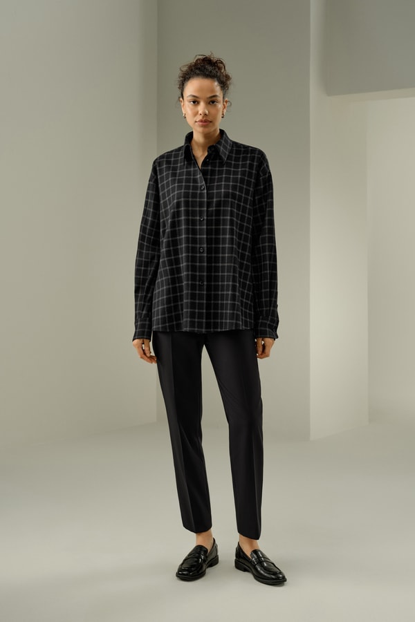 lilysilk Silk-wool windowpane pattern shirt