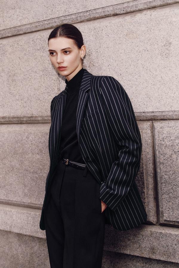 lilysilk Single Breasted Striped Suit Jacket