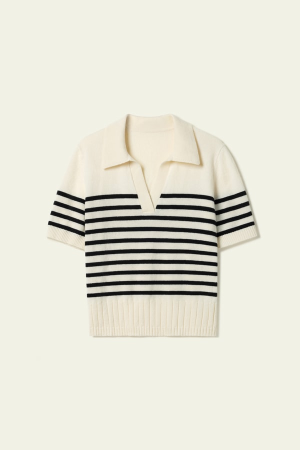 Lilysilk Striped Cashmere Polo Sweater
