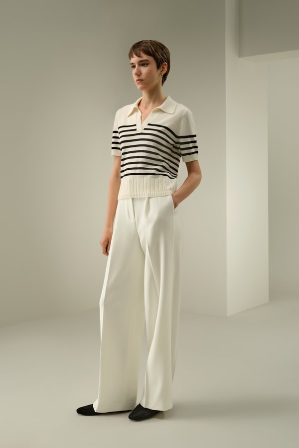 Lilysilk Striped Cashmere Polo Sweater