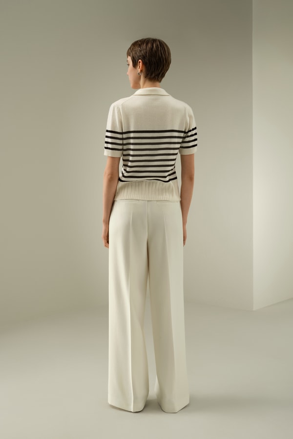 Lilysilk Striped Cashmere Polo Sweater