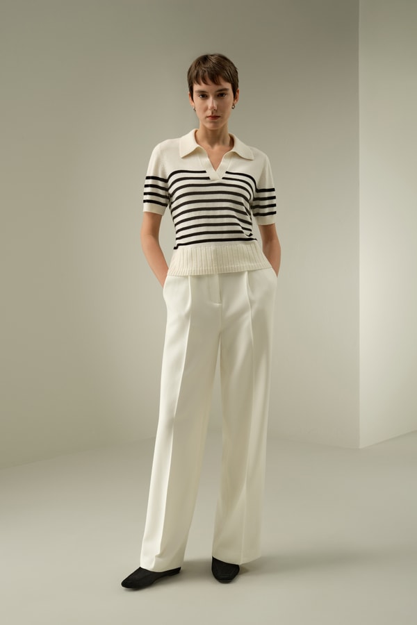 lilysilk Striped Cashmere Polo Sweater