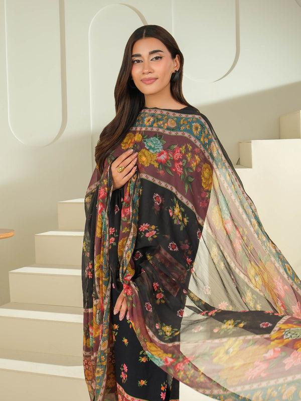 Limelight 2 Piece Cambric Suit-Printed (Unstitched) Black