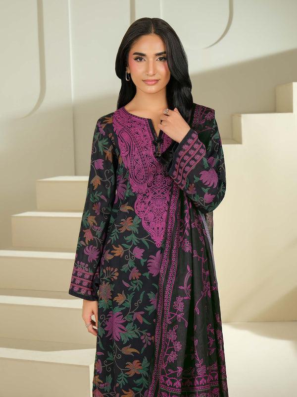 Limelight 2 Piece Cambric Suit-Printed (Unstitched) Black