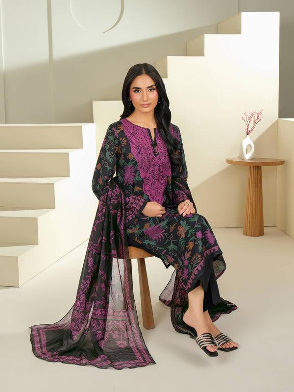 Limelight 2 Piece Cambric Suit-Printed (Unstitched) Black