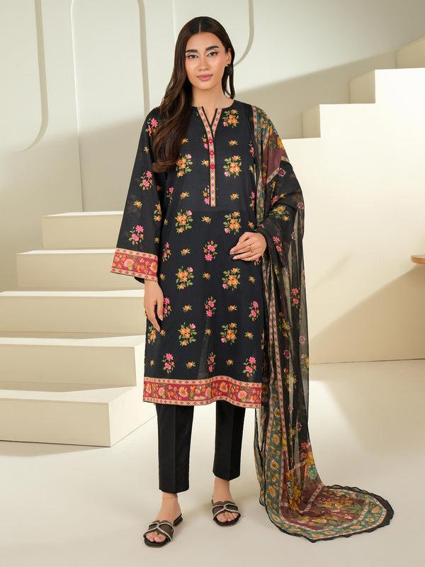 limelight 2 Piece Cambric Suit-Printed (Unstitched) Black