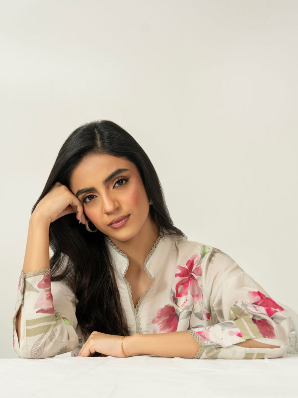 Limelight 2 Piece Cambric Suit-Printed (Unstitched) Off White