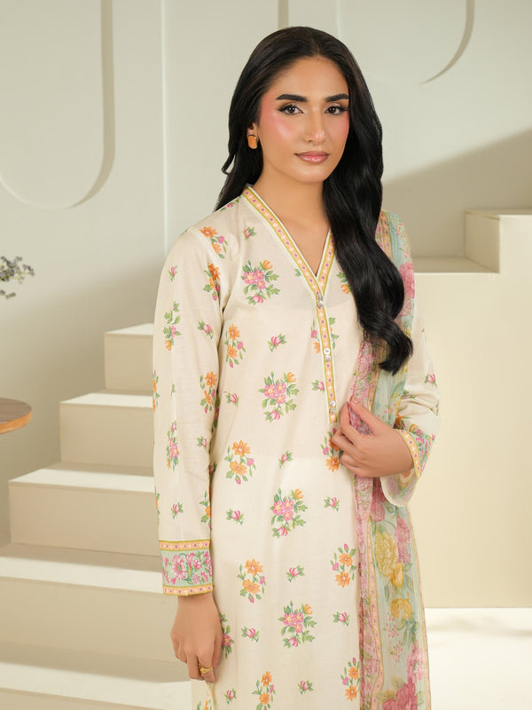 Limelight 2 Piece Cambric Suit-Printed (Unstitched) Off White