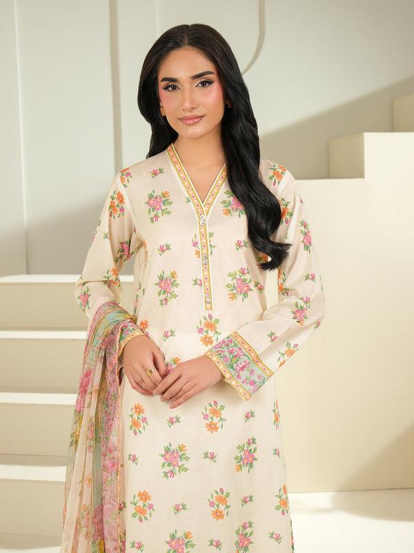 limelight 2 Piece Cambric Suit-Printed (Unstitched) Off White