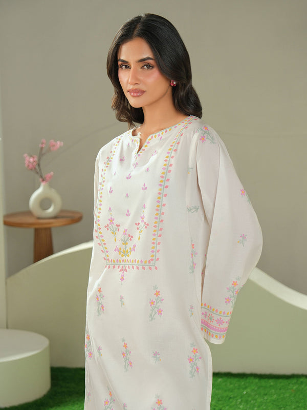 Limelight 2 Piece Cambric Suit-Printed (Unstitched) Off White