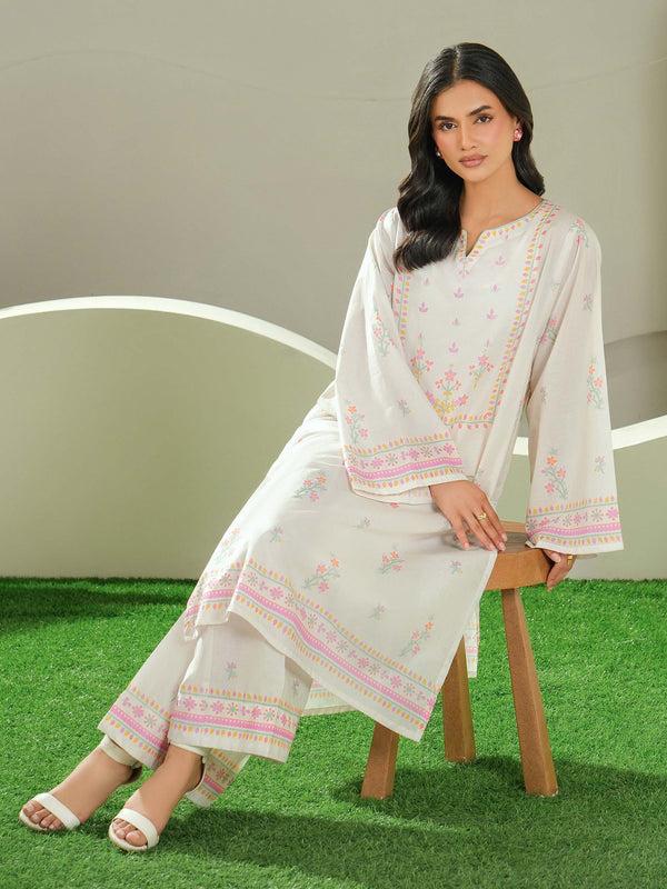 Limelight 2 Piece Cambric Suit-Printed (Unstitched) Off White