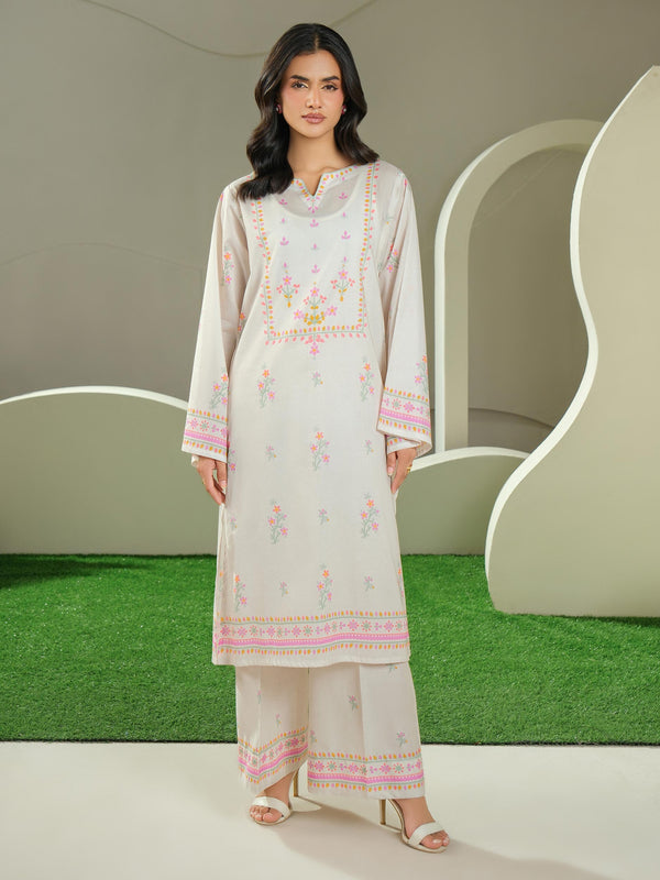 limelight 2 Piece Cambric Suit-Printed (Unstitched) Off White