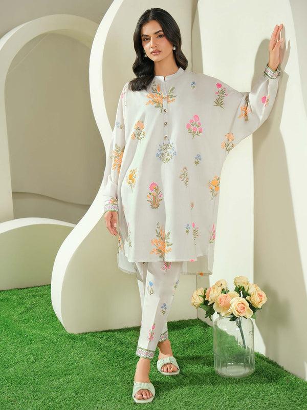 Limelight 2 Piece Cambric Suit-Printed (Unstitched) Off White