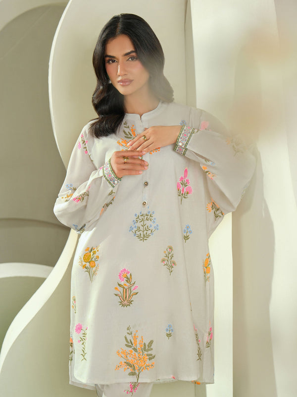 Limelight 2 Piece Cambric Suit-Printed (Unstitched) Off White