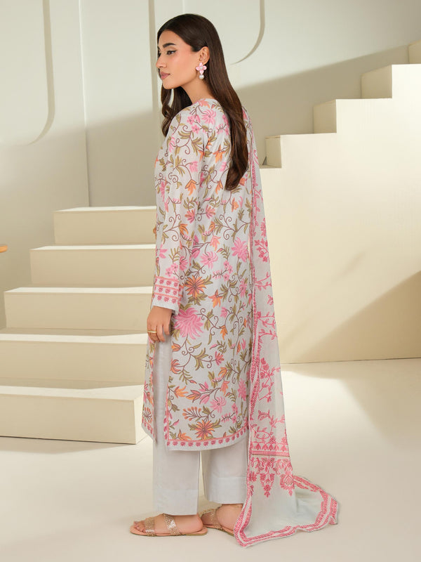 Limelight 2 Piece Cambric Suit-Printed (Unstitched) White