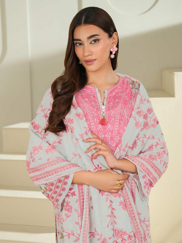 Limelight 2 Piece Cambric Suit-Printed (Unstitched) White