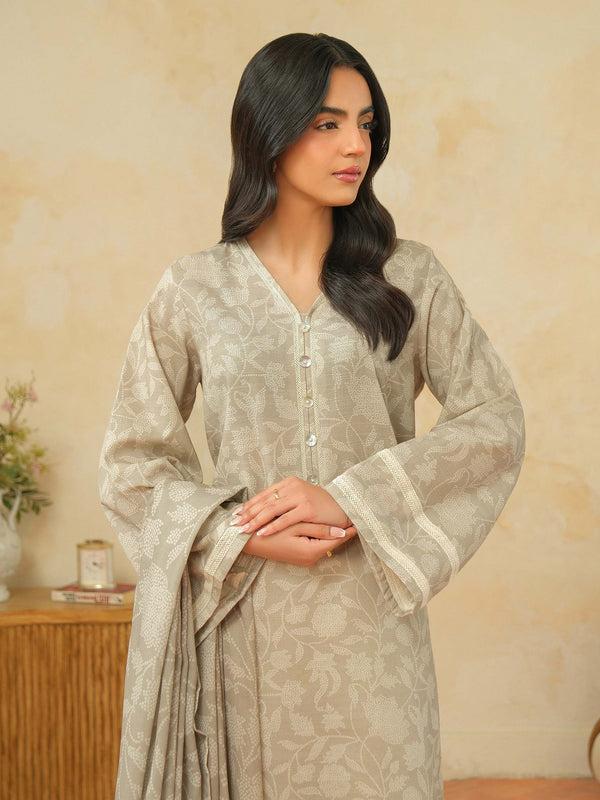 Limelight 2 Piece Khaddar Suit-Printed (Unstitched) Beige