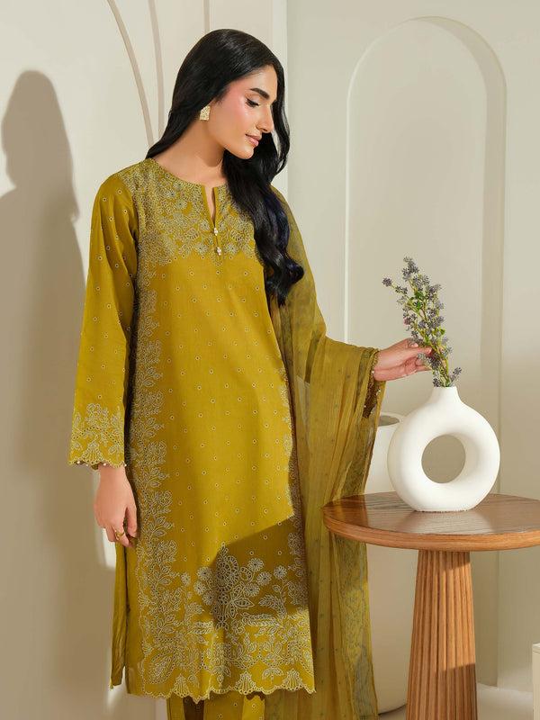 Limelight 3 Piece Cambric Suit-Paste Print (Unstitched) Olive