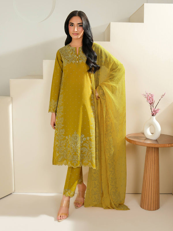 limelight 3 Piece Cambric Suit-Paste Print (Unstitched) Olive