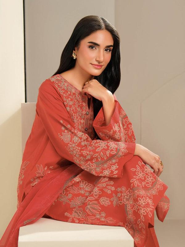 Limelight 3 Piece Cambric Suit-Paste Print (Unstitched) Orange