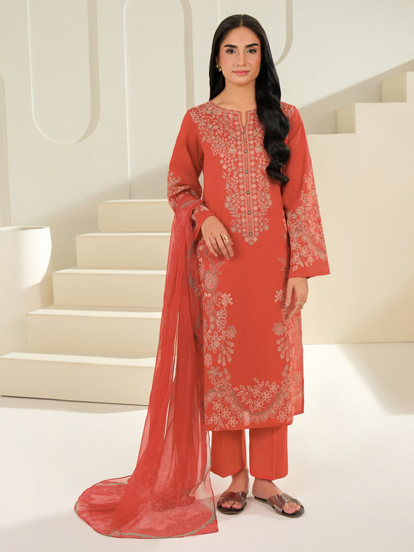 limelight 3 Piece Cambric Suit-Paste Print (Unstitched) Orange