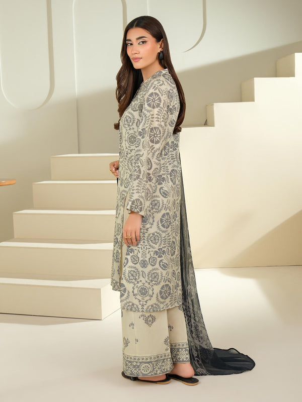 Limelight 3 Piece Cambric Suit-Printed (Unstitched) Beige